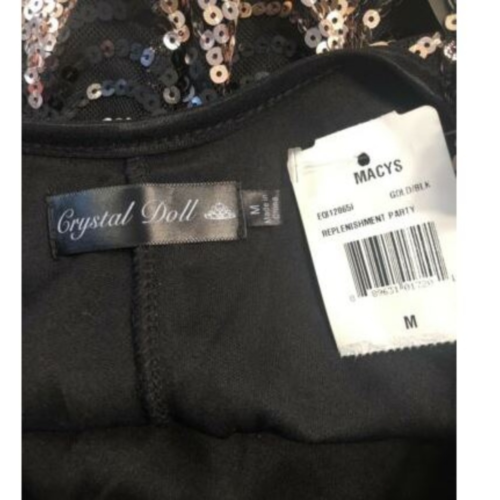 NWT Crystal Doll Sequin Dress Black Gold Scallop - Picture 6 of 6